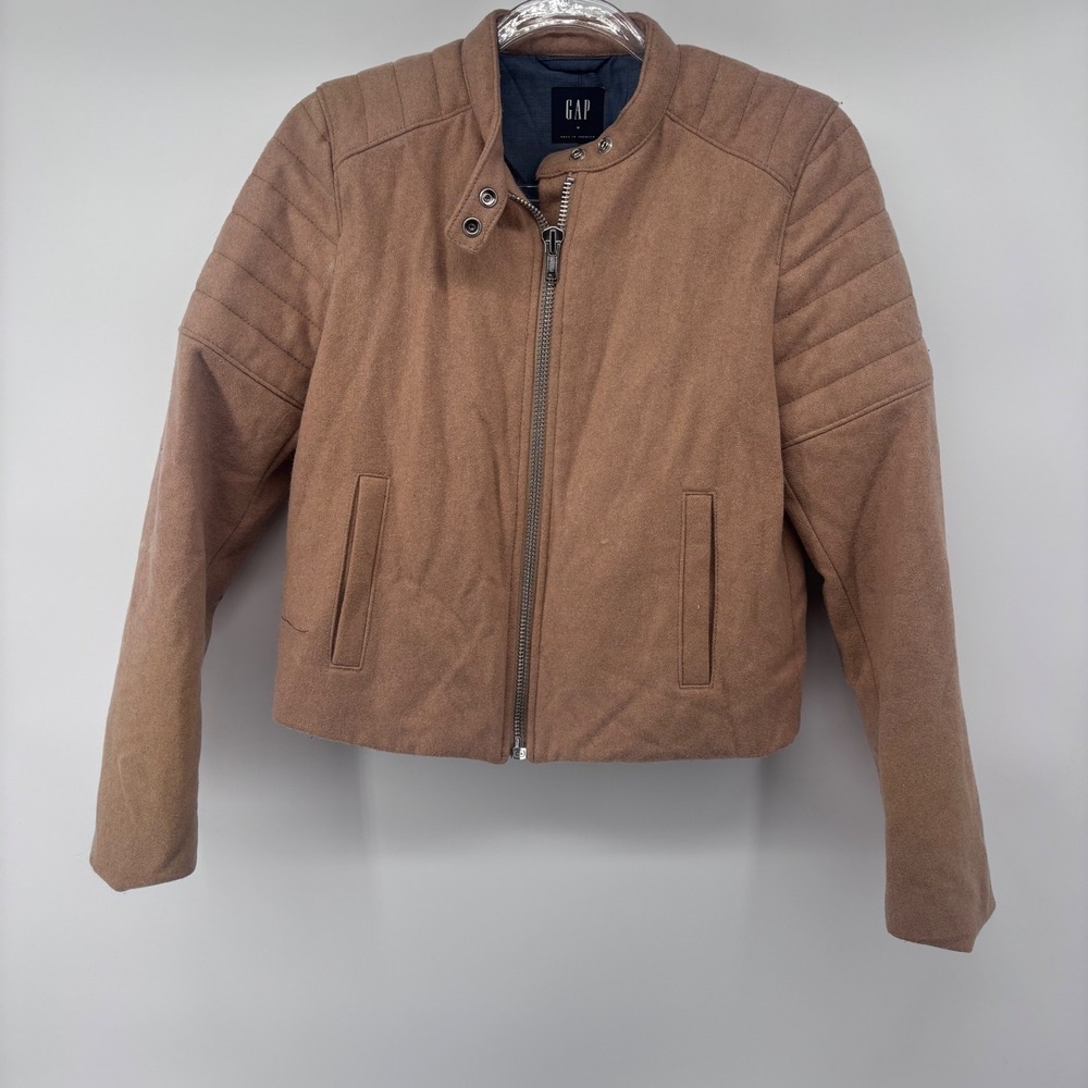 GAP Women's Motorcycle Jacket Moto Quilted Detail Tan Brown‎ Casual Coat